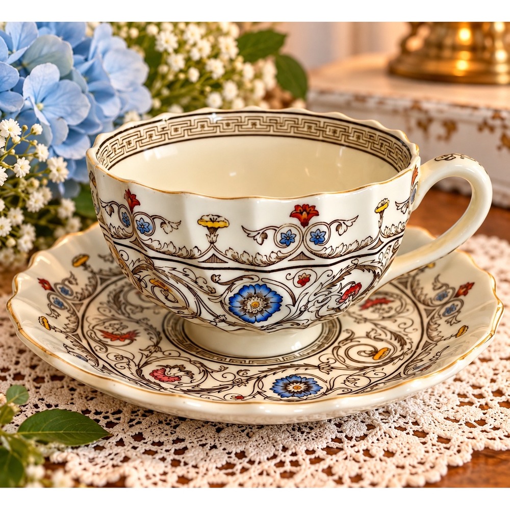 Copeland Spode Florence Tea Cup and Saucer Set Vintage English China Floral